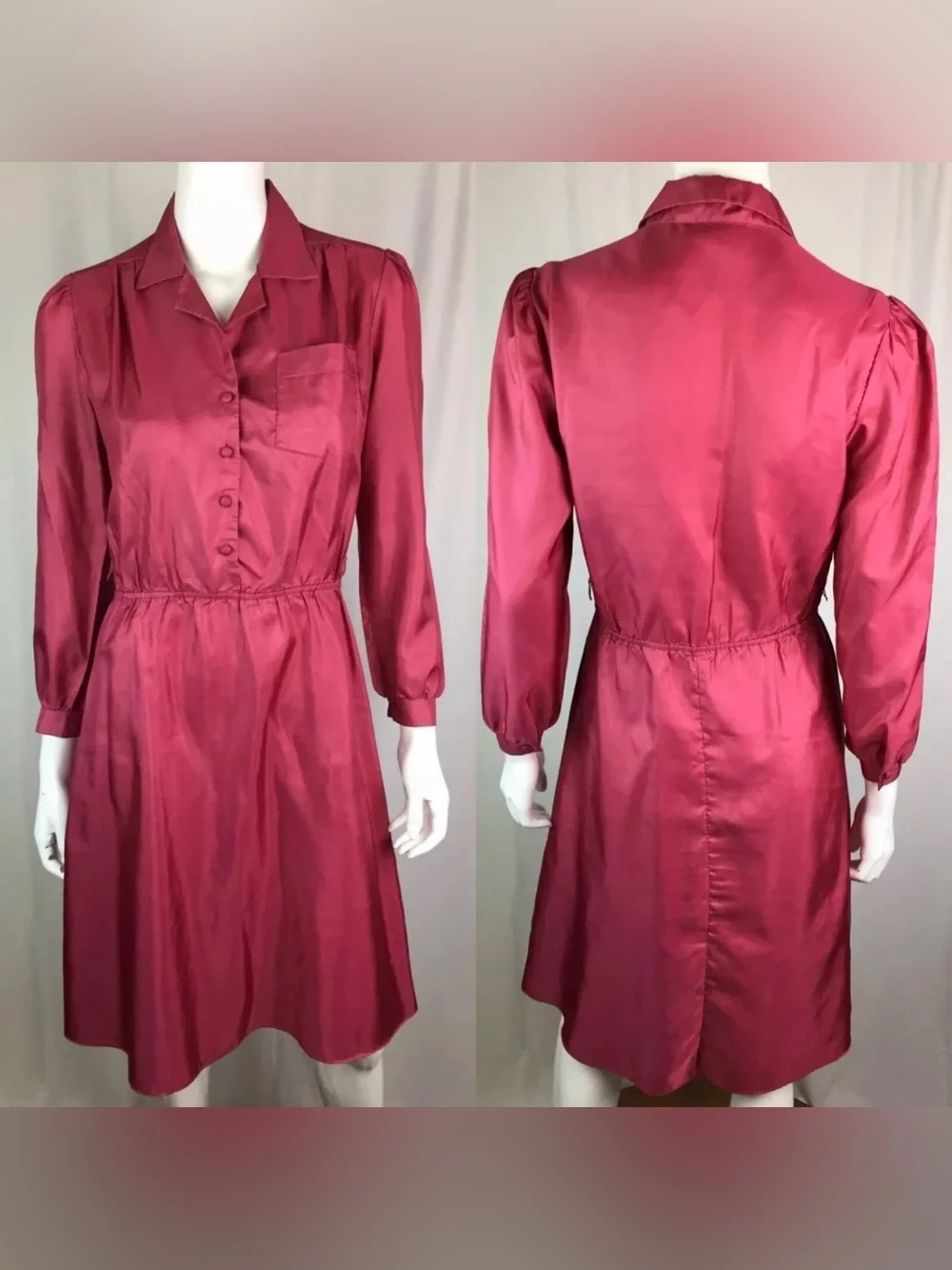 Vintage 80’s Monica Richards California Women's 6 Pink A-Line Shirt Dress Petite